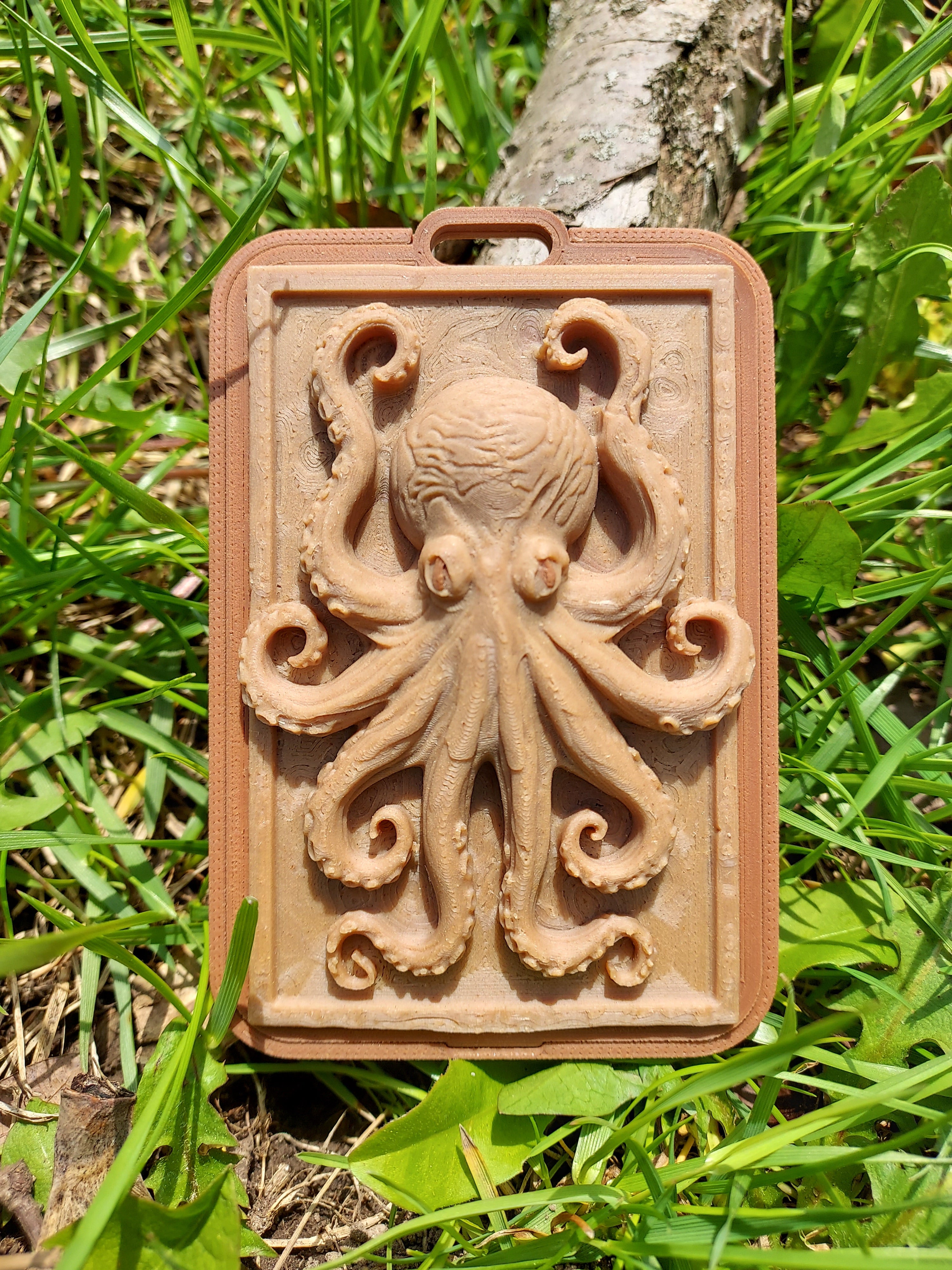 Octopus Wood Relief Card Holder